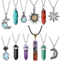 Selection of hexagonal crystal pendants and moon charms in various natural gemstones - 12PC Set