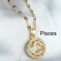Gold Pisces constellation pendant necklace with micro-pave cubic zirconia accents - Pisces