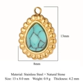 Ciondolo a goccia in pietra naturale e acciaio inossidabile dorato 13x8mm per gioielli - Goccia d'Acqua Turchese (VC969)