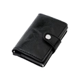 Slim black leather RFID blocking aluminum wallet with pop-up card mechanism and snap button - Crazy Horse Leather Texture / Black