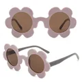 Children's flower shaped sunglasses in light purple with dark brown lenses for parties - P14-Pale Purple Blue Temple