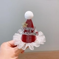Pince à cheveux bonnet de Noël rouge avec texte argenté et bordure en dentelle - 2# Bonnet de Noël Alphabet en Dentelle