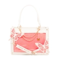 Detail of pink transparent window with golden spider web texture on white butterfly tote bag - White & Red Butterfly (Glitter)