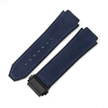 Blue suede texture leather watch strap with matching stitching and black clasp - [Convex x Wide Mouth] 19x26mm / Matte Grey Blue - Black Buckle (Z2)