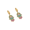 Golden Hamsa Hand earrings with colorful enamel eye motif on a clean white background - 3# Earrings