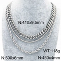 Juego de tres collares superpuestos de acero inoxidable plateado con cadena Cubana - Juego de 3 Piezas (410mm/450mm/500mm) / Color Acero