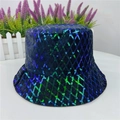 Close-up of glitter fisherman hat featuring gradient sequins and diamond lattice pattern - M (56-58cm) / Iridescent Green
