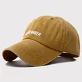 Casquette de baseball jaune moutarde en toile lavée avec broderie REMEMBER blanche - Réglable / Jaune Gingembre (Remember)