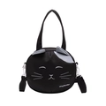 Cute black round cat canvas bag with cat ears, featuring a functional crossbody strap - Small / Black