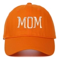 Detail of MOM embroidery on the front of a soft cotton orange baseball cap - Adjustable / MOM Embroidery / Orange