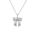 Close-up of a polished silver bow pendant necklace with a sleek and dainty link chain - Style A-Mirror Bowknot / White Gold