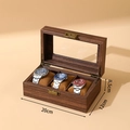 Estuche vintage para 3 relojes de cuero PU marrón con veta de madera, 20x12x8,5cm - Caja de reloj de 3 ranuras de PU con veta de madera (con almohadas suaves)