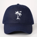 Navy blue baseball cap with white coconut trees and airplane embroidery in casual style - One Size / Navy Blue