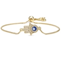 Gouden Hamsa Hand-armband met boze oog, zirkonia-stenen en verstelbare box-schakelketing - Goud