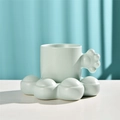 Morandi green ceramic mug with cat paw handle and floral saucer set for coffee - Cat Claw Cup & Saucer - Mint Green