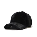 Casquette de baseball en peluche noire, fourrure de lapin synthétique chaude et épaisse - Noir