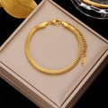 Elegant 18K gold plated stainless steel fish scale bracelet with adjustable lobster clasp - Gold Flat Snake Bone Scale Chain