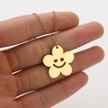 Minimalist gold flower pendant necklace with hollow smile face charm for women - Flower Gold