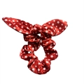 Coletero navideño de terciopelo rojo con estrellas blancas y nudo de orejas de conejo - Estrella roja