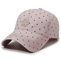 Pink washed cotton baseball cap with black polka dots and 3D embroidered logo - Adjustable / Pink