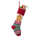 Knitted Christmas stocking with gingerbread man pattern and festive red and white stripes - Style 4 (Gingerbread Man)