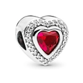 Polished silver heart charm with red gemstone and white crystal pavé for bracelets - Heart-shaped Red Gemstone Bead (Silver Micro-pave)