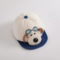 Corduroy baby baseball cap with cartoon puppy design and embroidery in beige and blue - Infant Toddler / Navy Blue