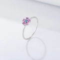 Minimalistischer S925 Sterling Silber Blumenring mit rosa Edelsteinen und Türkis-Inlay - US 6 / Silber