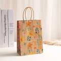 Brown kraft paper gift bag featuring vintage orange floral prints and rope handles - Bright Yellow Floral 701-3 / 21*15*8cm