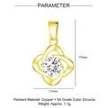 Detail of copper gold-plated interlocking pendant with 5A cubic zirconia and dimensions - Gold Swirl Clover Style (YE002-2)