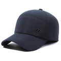 Men's winter baseball cap in dark blue with silver R logo and ear protection design - Adjustable / Grey with R Logo
