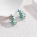 Orecchini vintage placcati oro 18K con smalto azzurro e cristalli brillanti da donna - Azzurro (E852-lan)