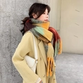 Winter plaid scarf in orange, mustard, and green colors with long tassels and soft texture - 230*35cm / 40202-Light Yellow Plaid