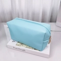 Light blue PU leather cosmetic bag with pearl alphabet design and gold zipper - Large / Light Blue