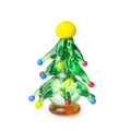 Miniature green glass Christmas tree figurine with colorful glass ball ornaments - Green Christmas Tree (Yellow Ball Top)