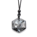 Natural labradorite hexagram pendant with blue flash on a black woven cord necklace - Larvikite