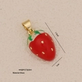 Brass red strawberry charm pendant with green leaf and golden loop for jewelry making - 2# Strawberry