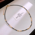 Three-layer vintage beaded necklace with black faceted stones and small white pearls - 6# Necklace-Gold-Black