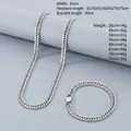 Conjunto de collar y pulsera de cadena cubana de acero inoxidable plateado de 6 mm - Pulsera 20CM / Color Acero