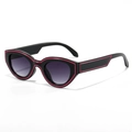 Cat eye sunglasses with black frame, pink outlines and purple gradient lenses - Black Frame Grey Lens (Red Line)