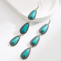 Bohemian turquoise drop earrings with vintage silver tassels and water-drop stones - Water Drop Hook