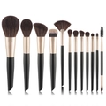 12pcs makeup brush set with black matte handles and gold ferrules for powder and eyeshadow - 12 Pcs Black Gold Pointed Handle OPP Bag