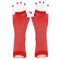 Long red fishnet fingerless gloves with elastic cuffs for party and stage performance - One Size / Red