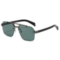 Square rimless metal sunglasses with dark green lenses and double bridge design - Gunmetal Frame Dark Green Lens Black Temple