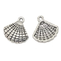 Pair of vintage silver scallop shell alloy pendants with detailed texture and top loops - Scallop (A4-040) / Antique Silver