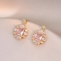 Pink rectangular zircon stud earrings with white marquise stones in gold plating - Pink Rectangular Zirconia Style (E0775)