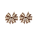 Pair of brown and white ribbon hair bows with rugby stitching pattern for girls - Brown Rugby Line