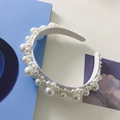 Elegant white headband with faux pearls and rhinestones on a minimalist background - 210303 White (White Base Pearl)