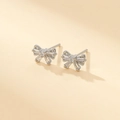 Silver bow stud earrings featuring sparkling cubic zirconia crystals for women - Silver Bow Tie Style