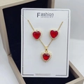 Conjunto de collar y pendientes de cobre con circón rojo de corazón en oro - Oro-Zirconia Roja